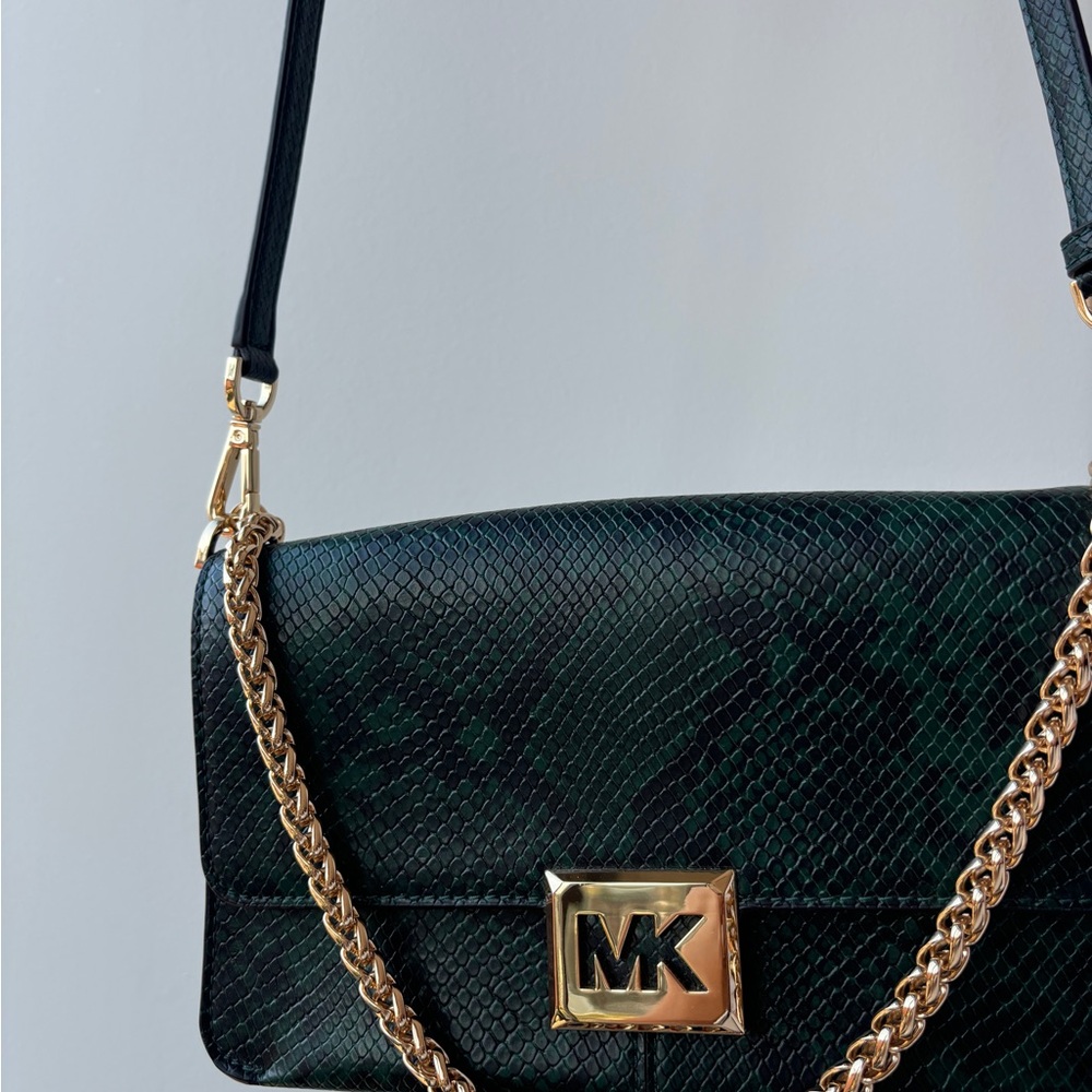 Michael Kors Dark Green Shoulder Bag with Gold Chain